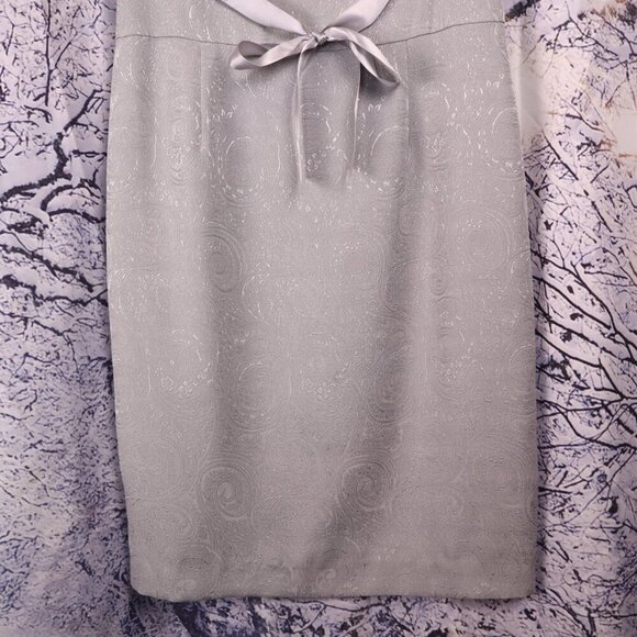SILVER BROCADE DRESS 10 Jade Formal Cocktail Metallic Belted Cinched Classic - Picture 3 of 12